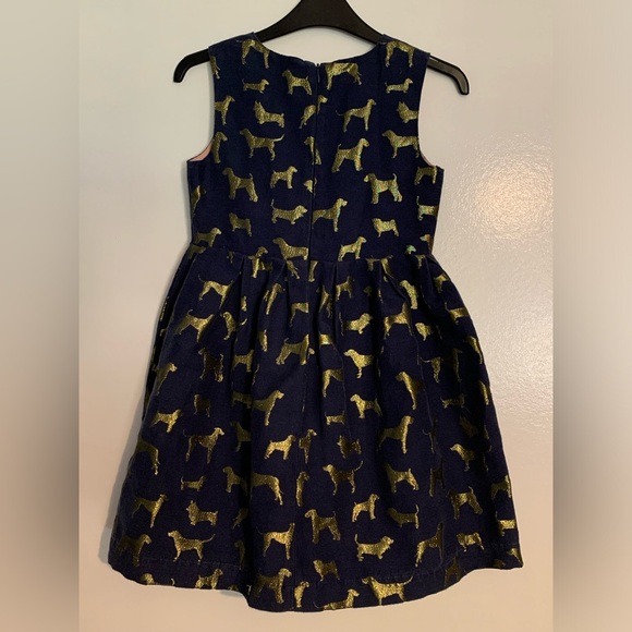 Mini Boden fancy occasion party or holiday dress, 9-10, gold sparkly dog pattern - Picture 2 of 6